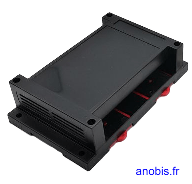 C'est un boitier pour Rail Din pour incorporer un circuit électronique, reference LKPLC04-BK de couleur noire