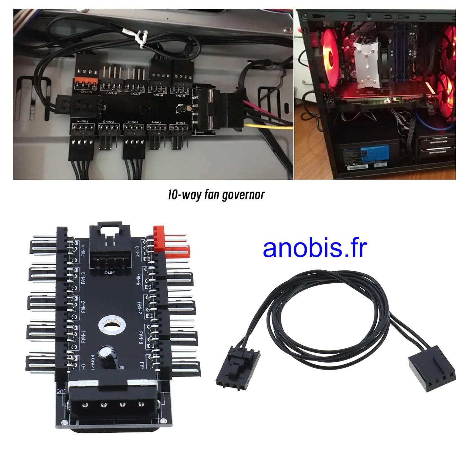 Répartiteur 10 Ports pour alimentation de ventilateur de PC - Anobis